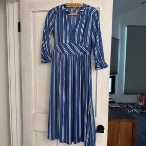 Scotch & Soda Aloha Hula Collection XS blue striped dress with zipper v-neck